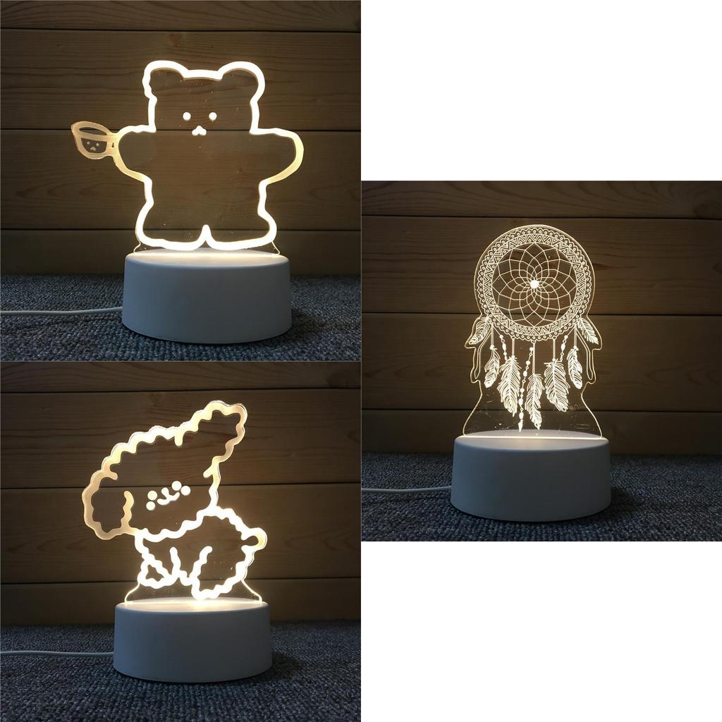 Cute Cartoon Tea Cup Bear 3d Night Light Acrylic Lamp Usb Powered Birthday Gift
