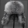 Pălărie de blană naturală din piele naturală 100% pentru femei, blană de vulpe argintie naturală, pălării pufoase Ushanka, iarnă, urechi groase, calde, șapcă bomber de modă