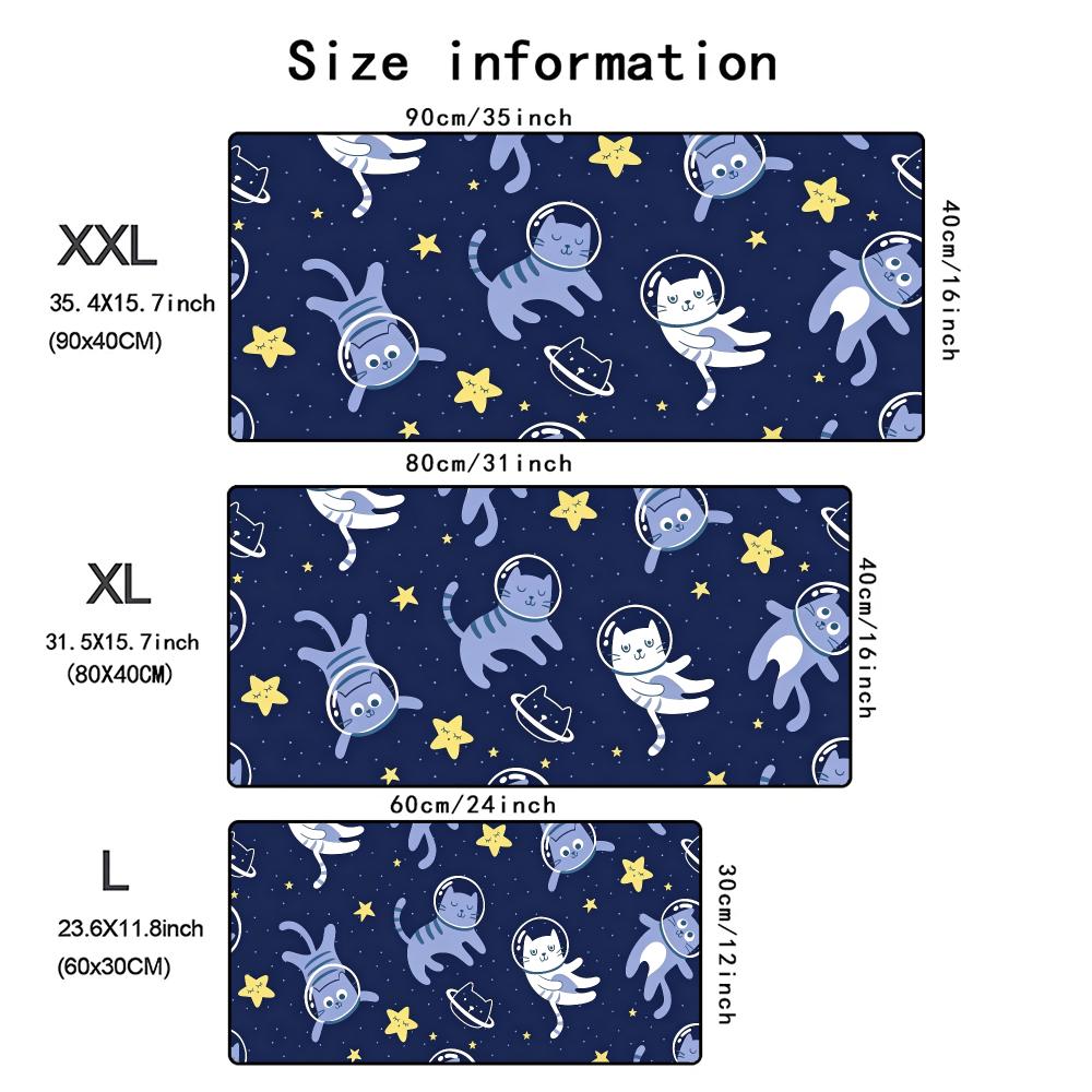 Kawaii Astronaut Cat Mouse Pad Cartoon Space Kitten Starry Sky Large Desk Mat Office Gaming Laptop Non-Slip Rubber Keyboard Pad