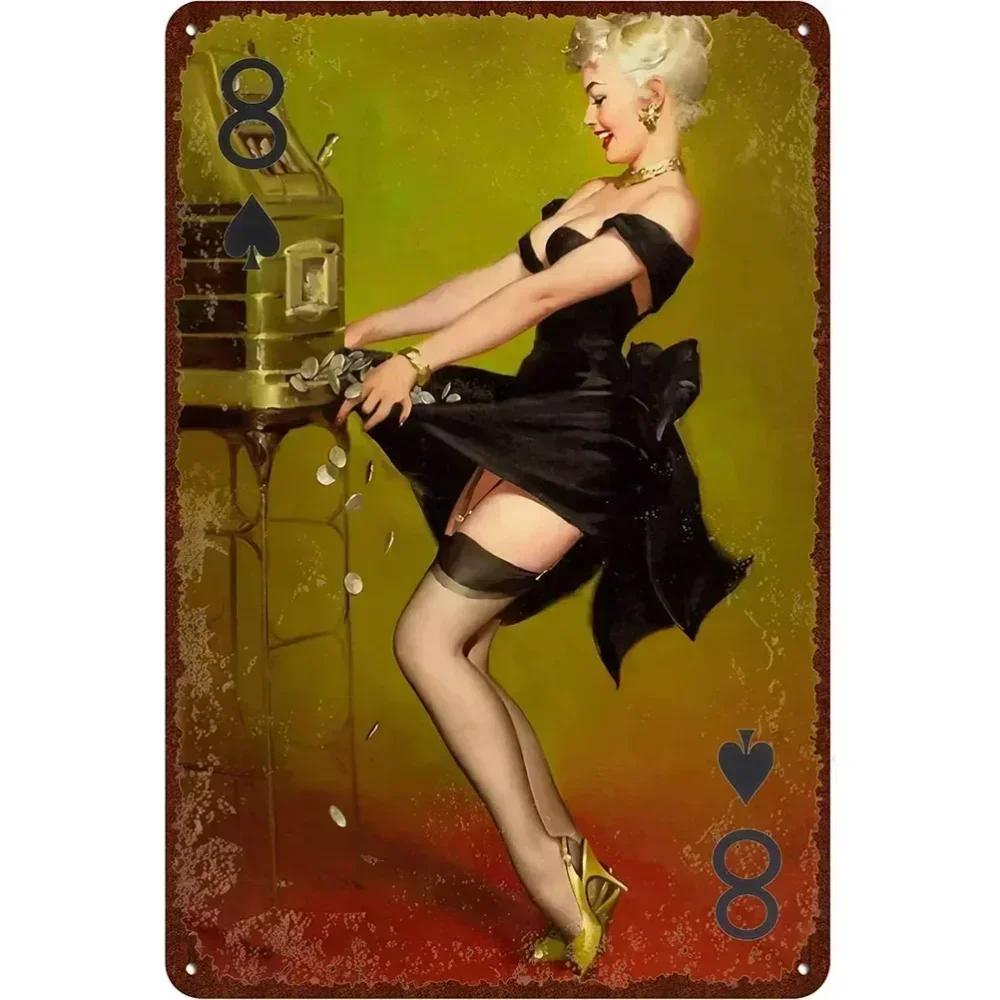 Vintage Metal Signs Pinup Girls Wall Decor for Bathroom Laundry Man Cave Home Bars Garage Cafe Clubs Retro Posters Plaque