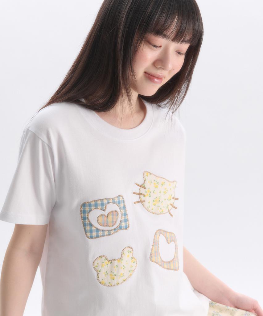 AMBLER Meow Bear Applique Embroidery Short Sleeve T-Shirt As1309 (White)