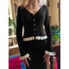 French Elegant Ruffle Edge Tight Knit Two-piece Set Women's Autumn and Winter Temperament Dress Set