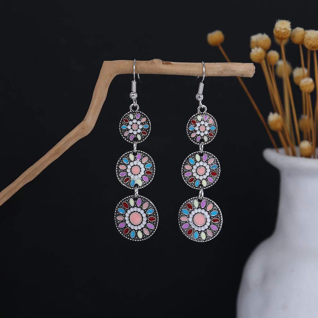 Bohemian Ethnic Style Oval Earrings, Retro Tourist Attractions Ethnic Minority Fringed Beaded Earrings