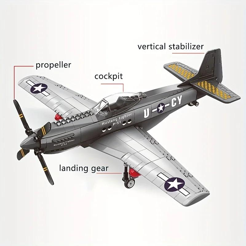 Military P-51 Mustang Fighter building blocks, Army Children's Educational building blocks, birthday toys, Christmas gifts