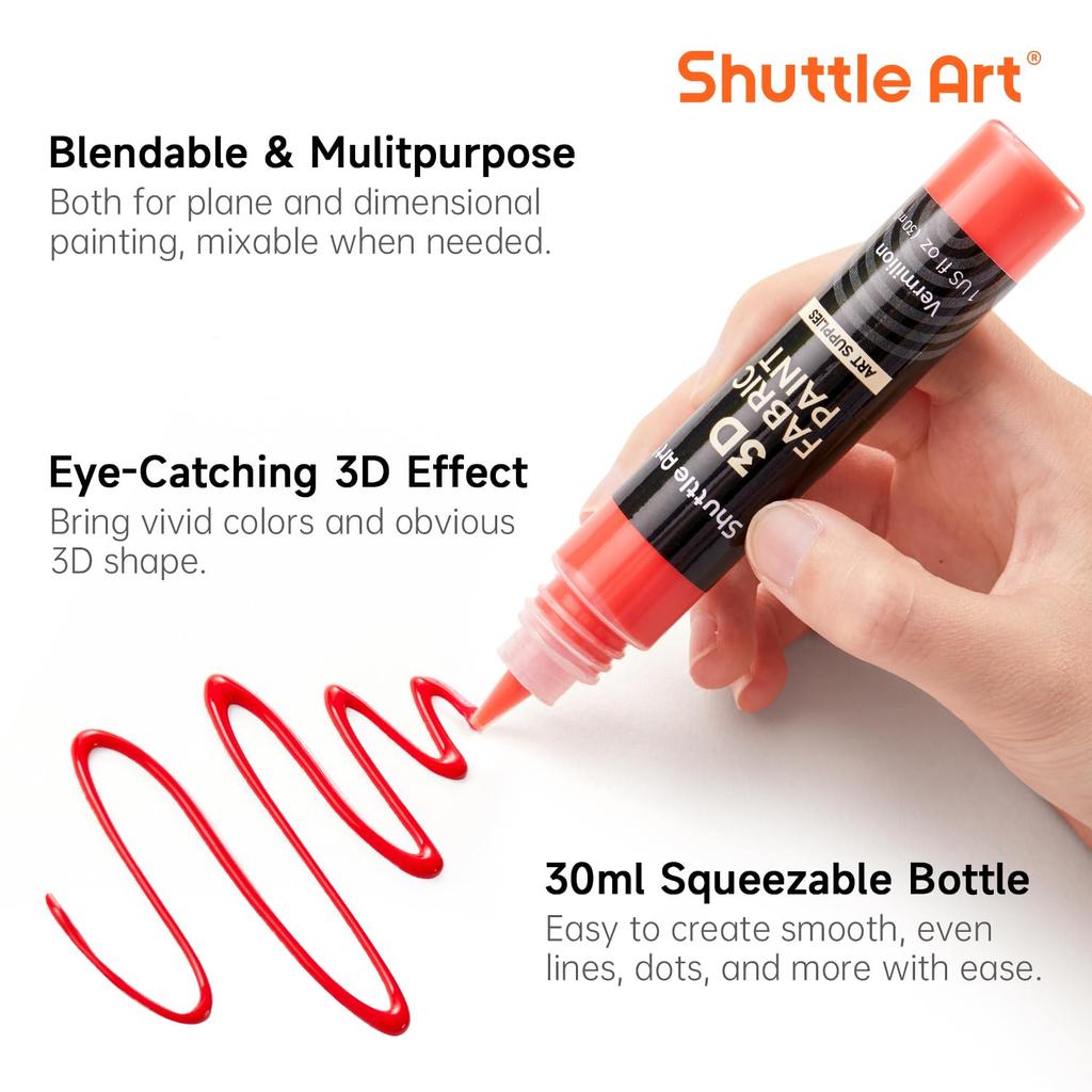 Shuttle Art Fabric Paint 3D 3D 66 Colors Set 30ml Cloth Enog Fabric Paint Metallic Color Washable Durable Comes with Paint Brush, Stencil and Palette