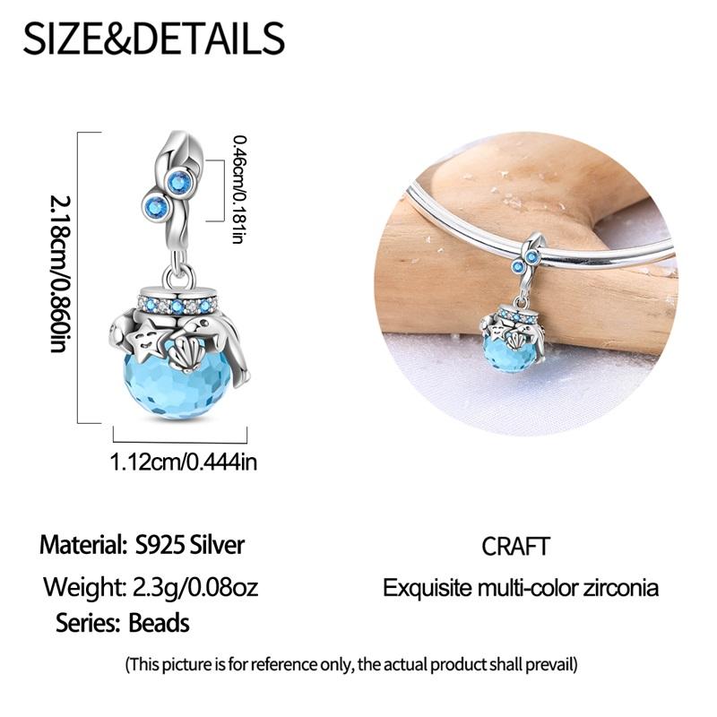 copper Sea Blue Crystal Sea Creature Pendant Dolphin Charm Compatible With Authentic Charm Bracelets Women Do It Yourself Jewellery Gift