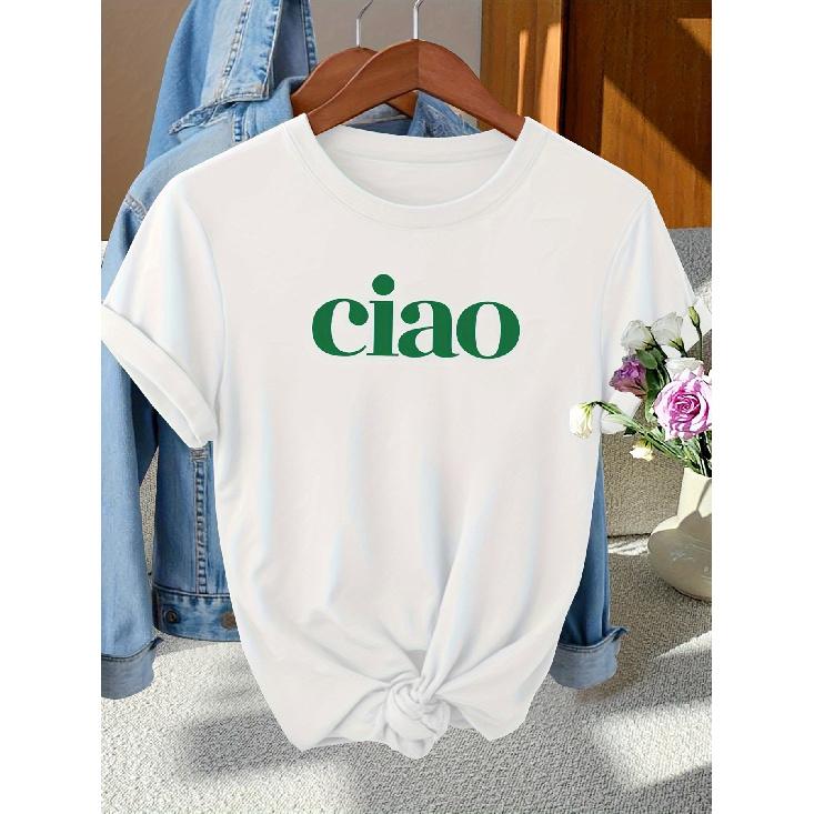 Italian print T Shirt - Italian Greeting Design Top | Lightweight and breathable short-sleeve round neck | Loose and casual fit Suitable for daily S белый