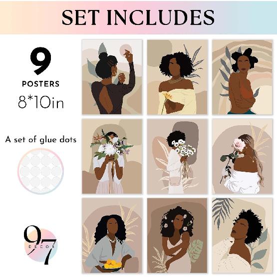 97 Decor Black Woman Wall Art - Black Girl Wall Decor, Black Women Posters, N N Art Paintings, Abstract N Pictures Black Girls Prints for Home