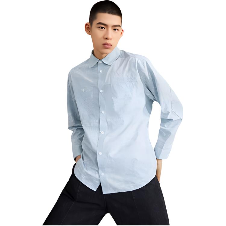 Li Ning Embroidered Loose Fit Button Logo Casual Shirt Men shirts Mist-Blue ASHR063-2