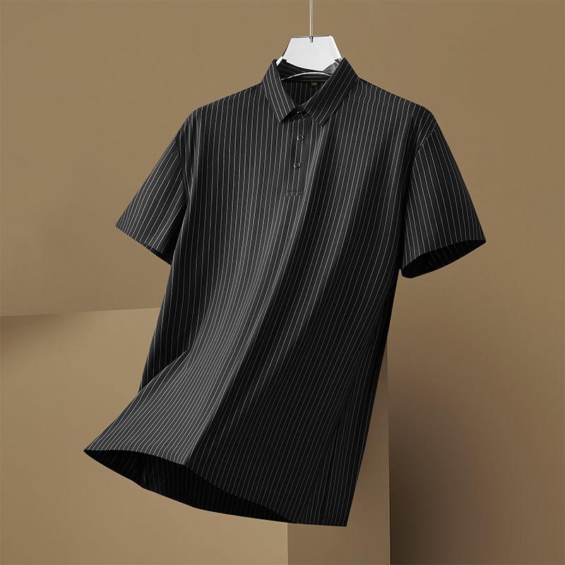 Мужская рубашка в полоску, платье, короткий рукав, летняя, оверсайз, 6XL 7XL 8XL, большого размера, холодная, тонкая, повседневная, мягкая, мужская, свободная, высокое качество L чёрный