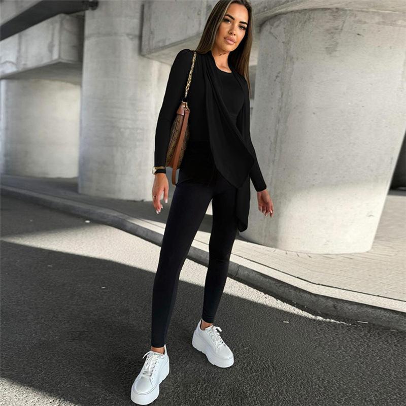 

European and American season new women s clothing solid color round neck commuter style versatile tight and thin long-sleeved top L чорний