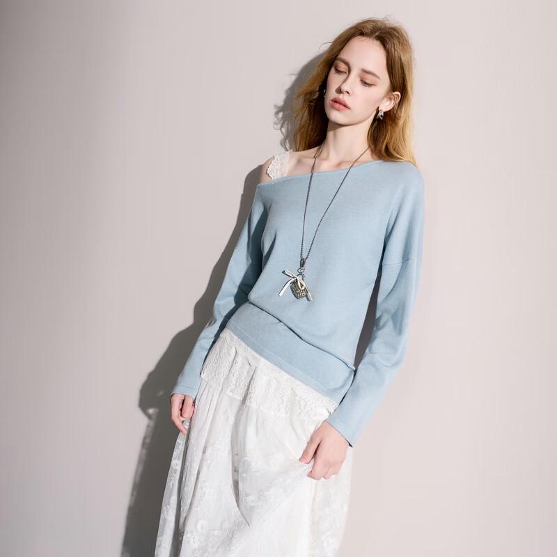 Sancai 2025 Autumn Asymmetrical Off-Shoulder Knit Pullover