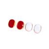 Gold-Plated Red & White Soy Milk Drop Earrings - French Retro Minimalist Oval Design for Women.