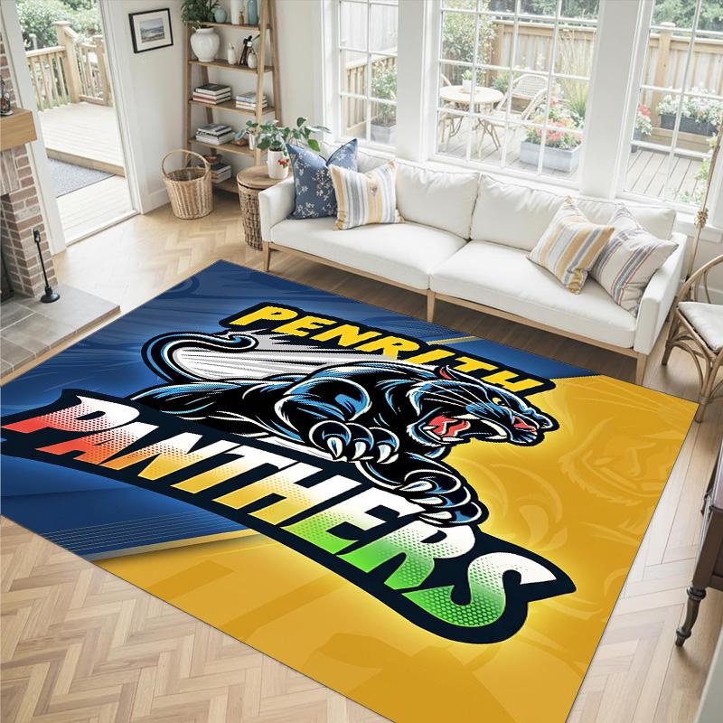Penrith Panthers Design Kristall Samt Teppich Gemütlich Non?Rutschfester Teppich mit Aufdruck für Schlafzimmer Wohnzimmer Eingang
