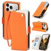 Cartera de Cuero con Tapa Color Block Ranura para Tarjetas Estuche para iPhone 17 Pro Max 16 15 14 Soporte Resistente a Golpes con Correa de Muñeca Funda de Bolso