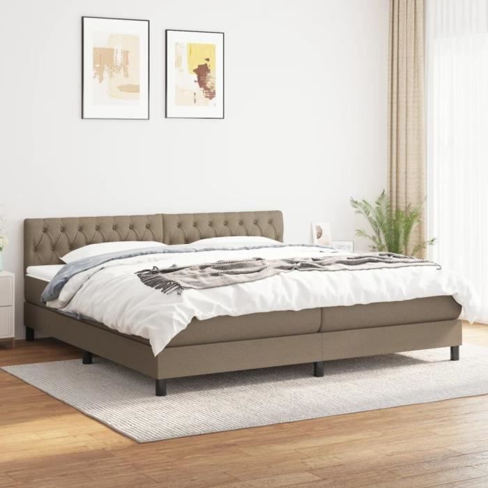 3140325 vidaXL Divan Bed with Mattress Taupe 200x200 Cm Fabric