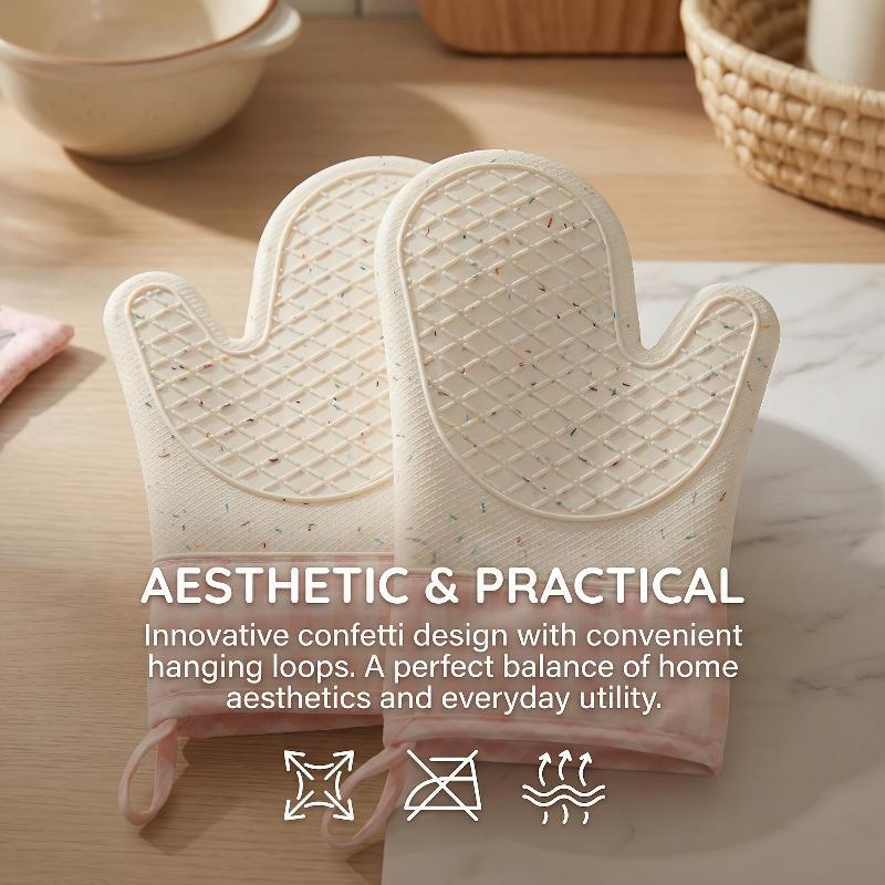 2pcs Thickened Silicone Heat-Resistant Gloves for Home Use, High-Temperature Oven Baking, Burn-Proof Insulated Gloves