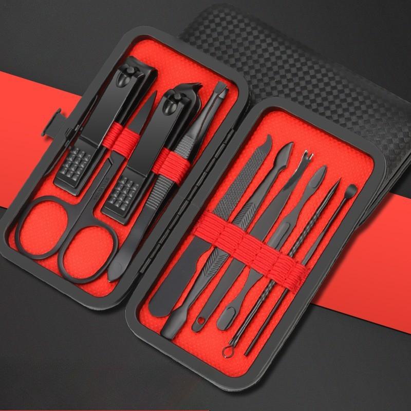 Portable Luxury Manicure Sets Pedicure Kits Bright Black Nail Clipper Set Personal Care Tools Eyebrow Scissors