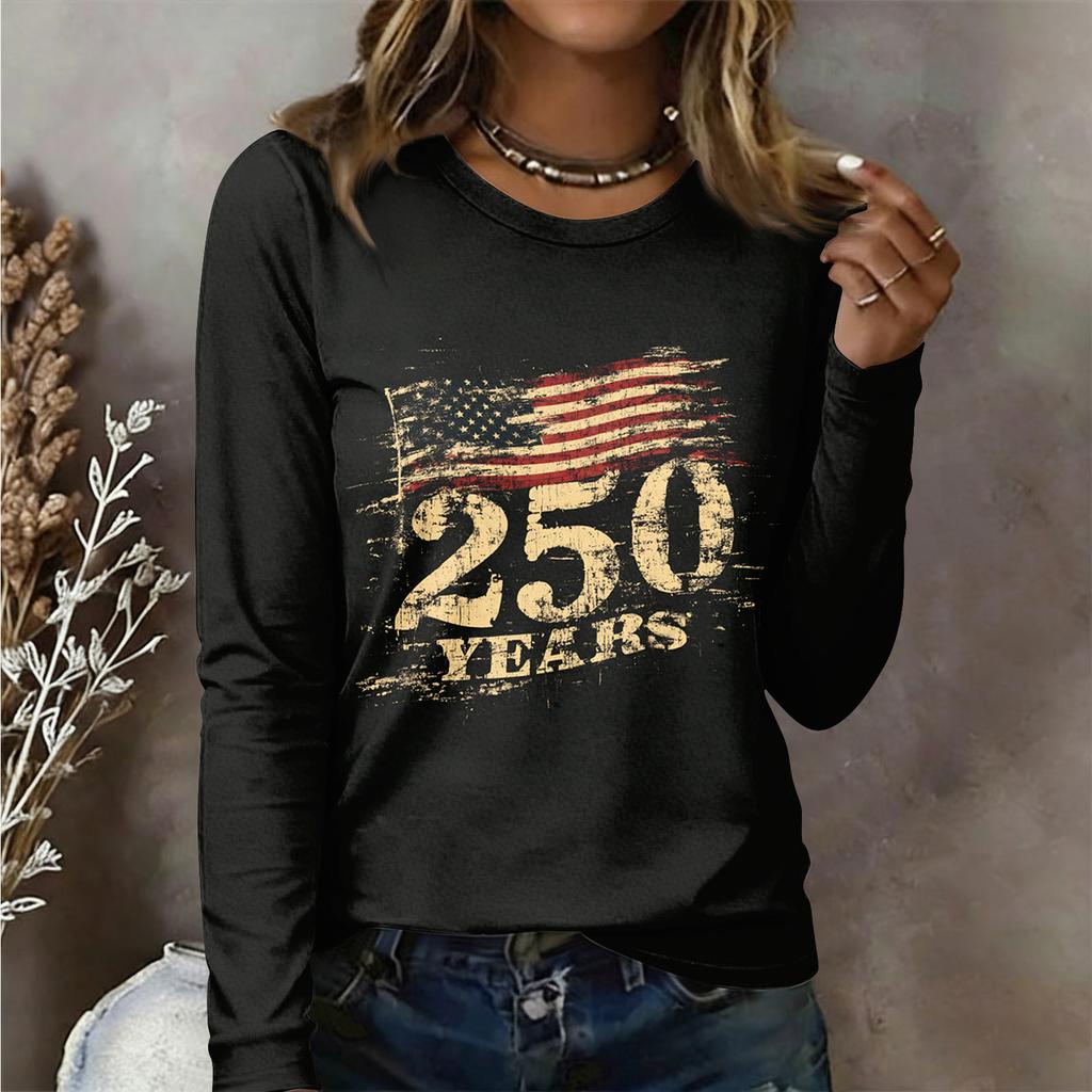 Damen Langarmshirt Damen Lässiges Rundhals Langarm Bedrucktes Oberteil