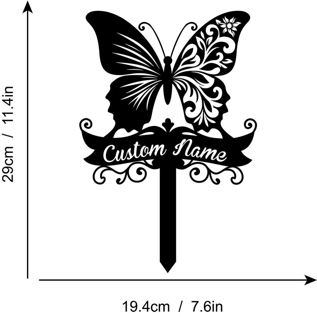 Metal Butterfly Garden Stakes Set of 2, Outdoor Flower Decoration, Wind Chime Ornament, Yard Art Gift