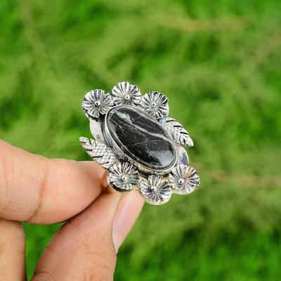 Gift For Her Natural Chrysanthemum Multi Stone Flower Adjustable Ring 925 Silver