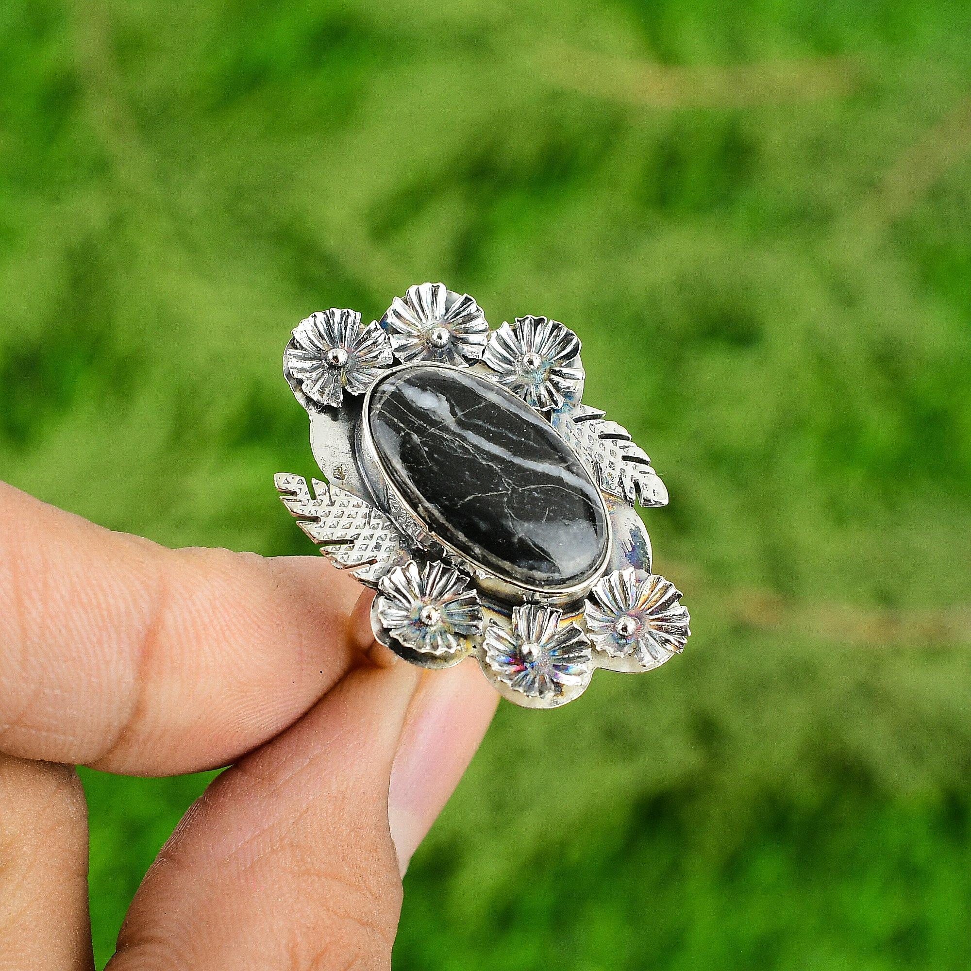 

Gift For Her Natural Chrysanthemum Multi Stone Flower Adjustable Ring 925 Silver Adjustable