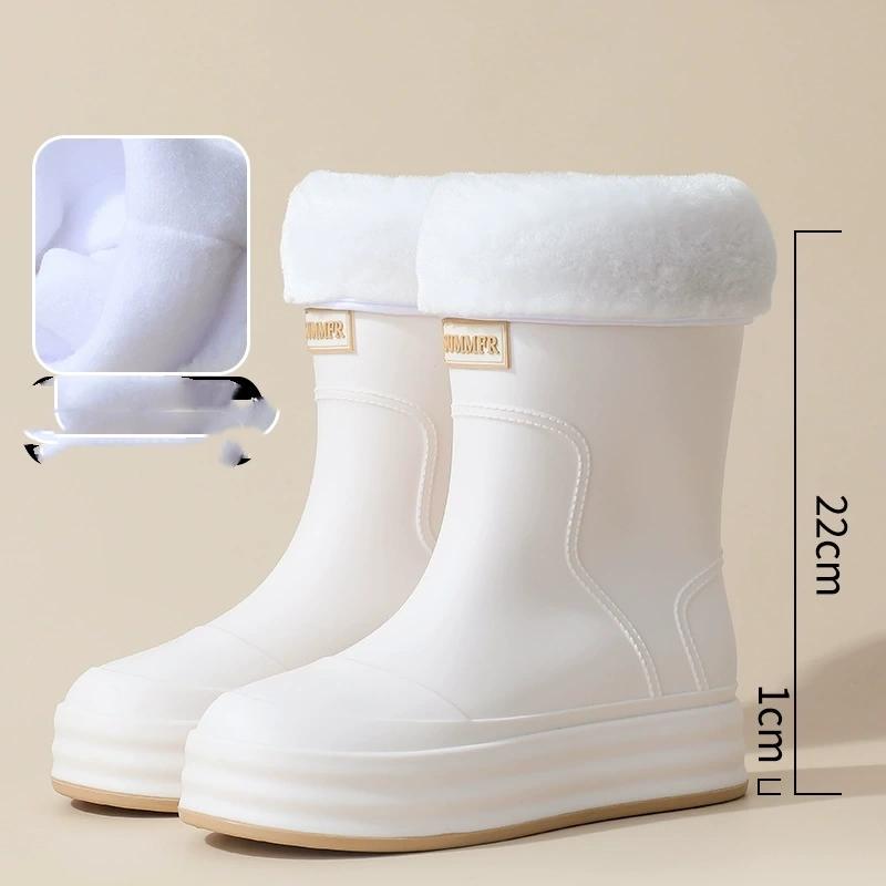 Módní střední boty do deště se stahovací šňůrkou Dámské bavlněné polstrované boty do deště Pracovní obuv Mytí auta Vodotěsné Protiskluzové Pohodlné gumové boty