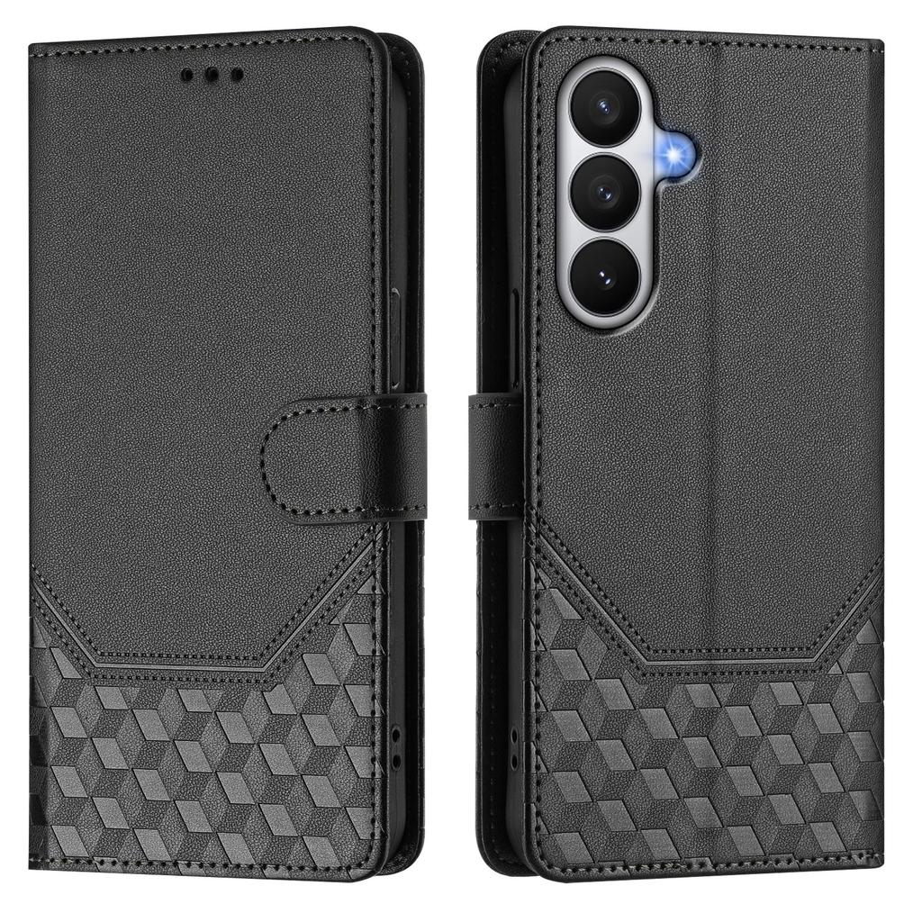 For Samsung Galaxy S26/S26 Pro Case Imprinted Honeycomb RFID Blocking Leather Phone Cover with Strap