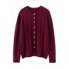 Soft Cashmere Knit Cardigan - Women's Autumn/Winter Solid Color Single-Breasted Cable Knit Round Neck Outerwear