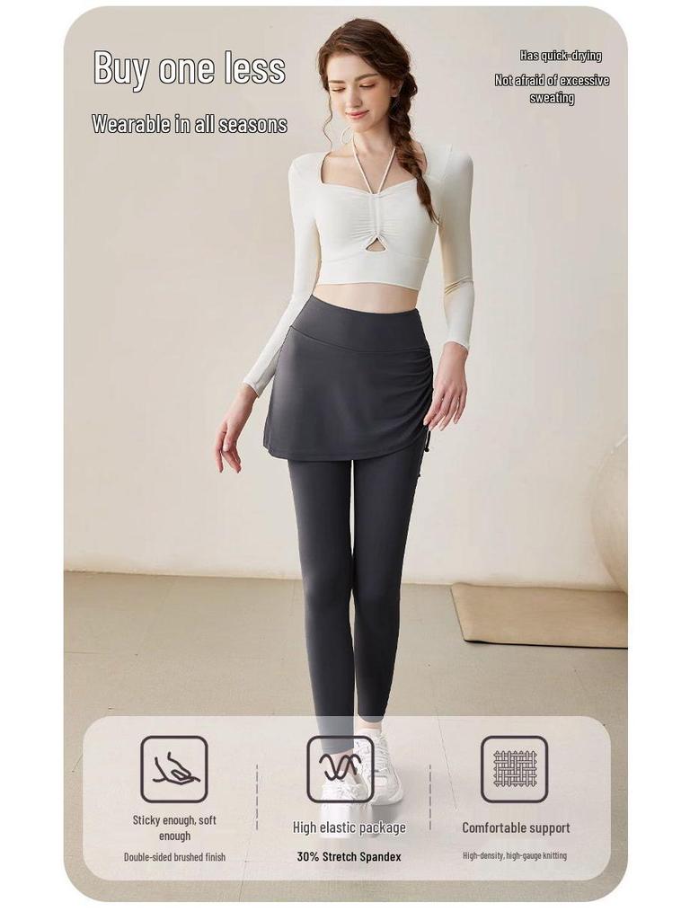 Women's Plus Size 2025 Shark Pants: Fake Two-Piece Long Sports Pants with Velvet Thickening – Perfect for Autumn/Winter Yoga and Fitness Skirt Style.