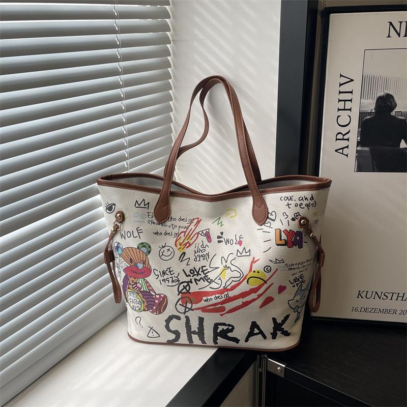 Borsa Tote Cartone Animato Grande Capacità PU Moda Casual Borsa a Mano per Uso Quotidiano