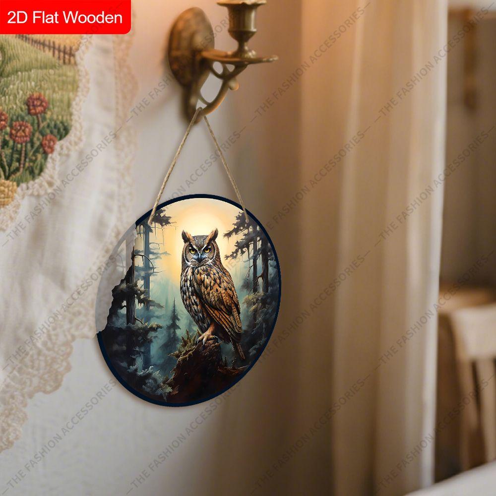 2D Flat Hanging Decorative Signs, Interior Wall or Door Decoration, Garden Decoration, Owl Pattern, Interesting Gifts for Family and Friends