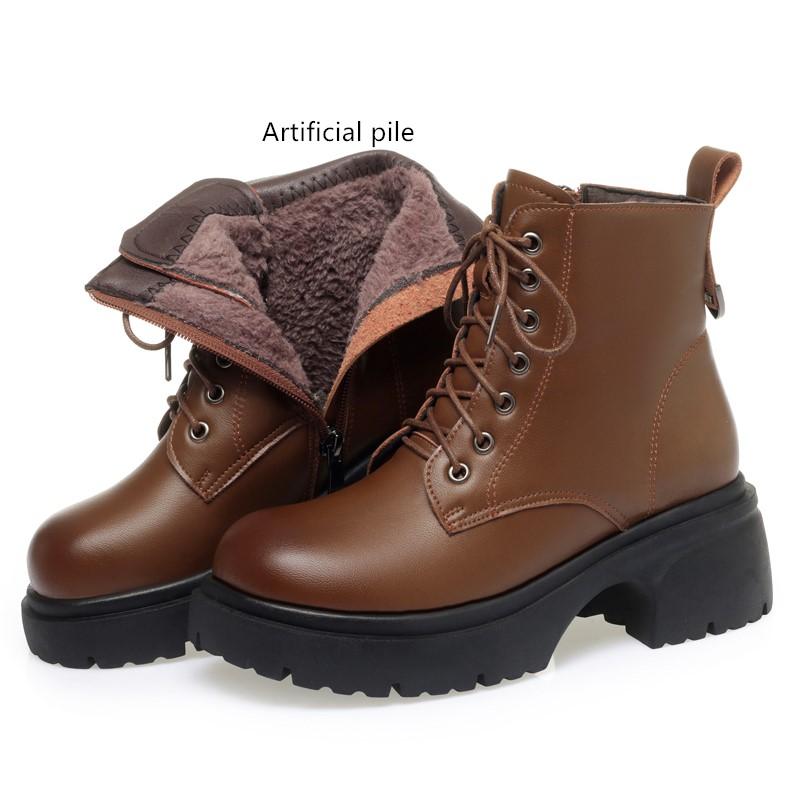 

Модные женские зимние ботинки AIYUQI 2025, новые, из натуральной кожи и натуральной шерсти, женские зимние ботинки на платформе в британском стиле 41