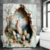 Easter Cute Bunny Shower Curtain, Cute Floral Burrow Eggs Bathroom Decorative Shower Curtain, Waterproof Shower Curtain with Hoo