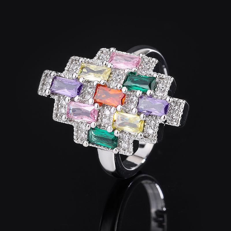 Fashion Color Zircon Snow Lotus Ring Design Sense Colorful Ice Linghua Treasure Tourmaline