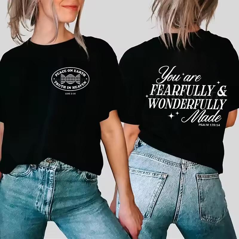 Gift for Christian Tshirt You Are Fearfully Wonderfully Made Graphic T Shirts Women Funny Religious Christian Faith Tee Shirt