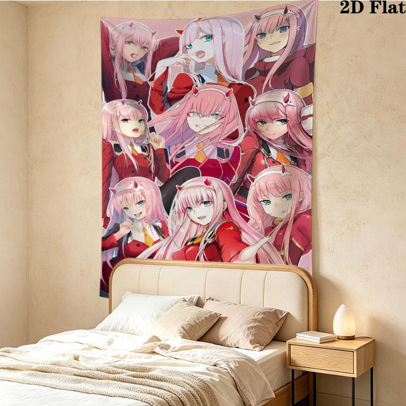 Franxx Zero Two Wall Tapestry Aesthetic Wall Hanging Printed Fabric Blanket Decorative Tapestries For Bedroom Living Room Home Decor