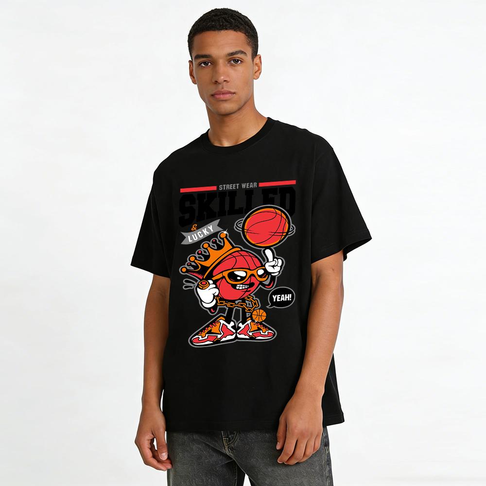 Skilled Lucky Basketball King Graphic Tee Hip Hop Streetwear Top Pure cotton T-shirt