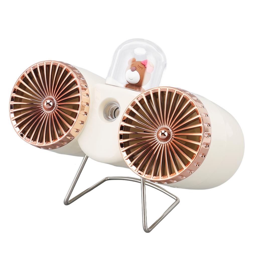 USB Desk Fan Dual Blade Bear Design 3 Speeds Strong Wind USB Charging Night Light Table Fan for