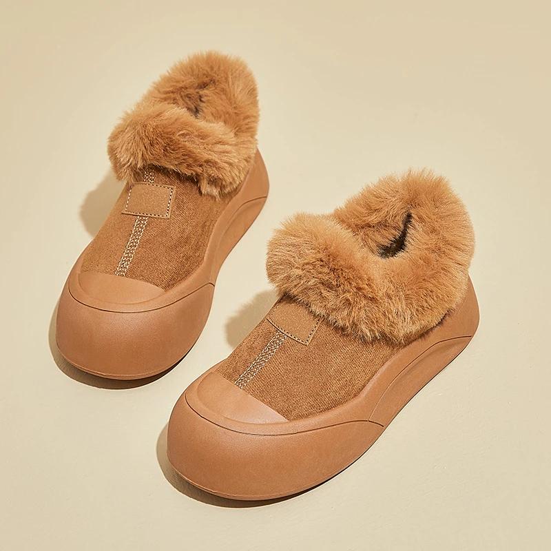 Fashion Flats Thick Shallow Women Snow Boots Fur Short Plush Winter Fashion New Suede Casual Women Shoes 2025 Trend Comfort Warm Boots