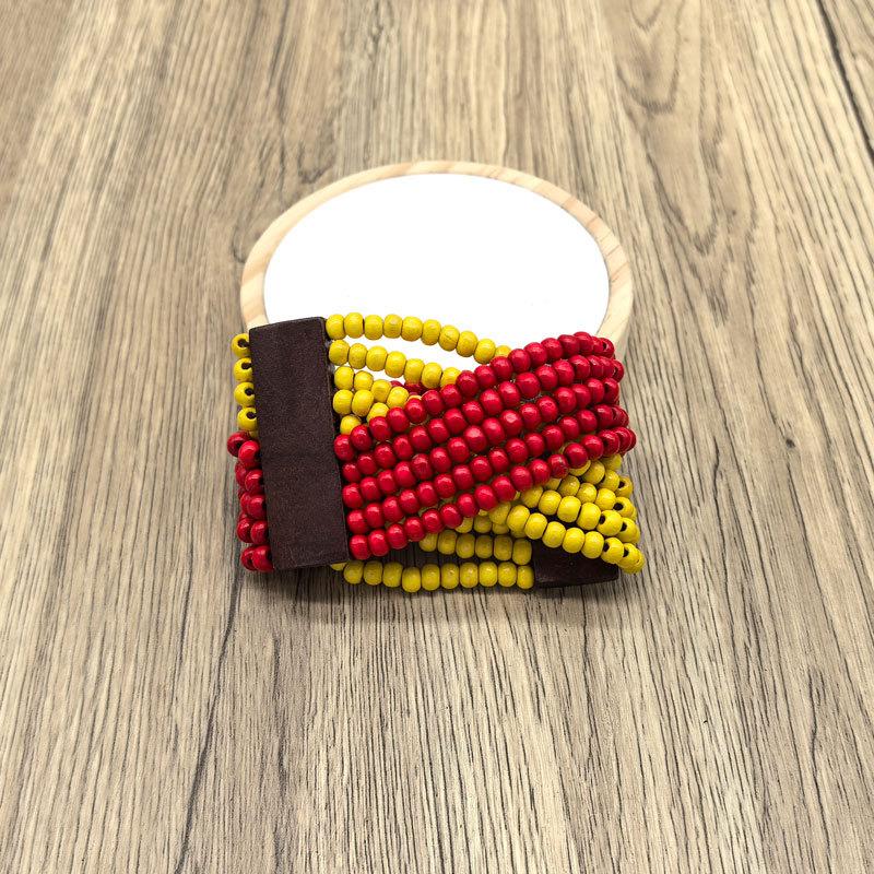 Bohemian mixed color popular elastic wood bead hand woven bracelet retro style women's bracelet