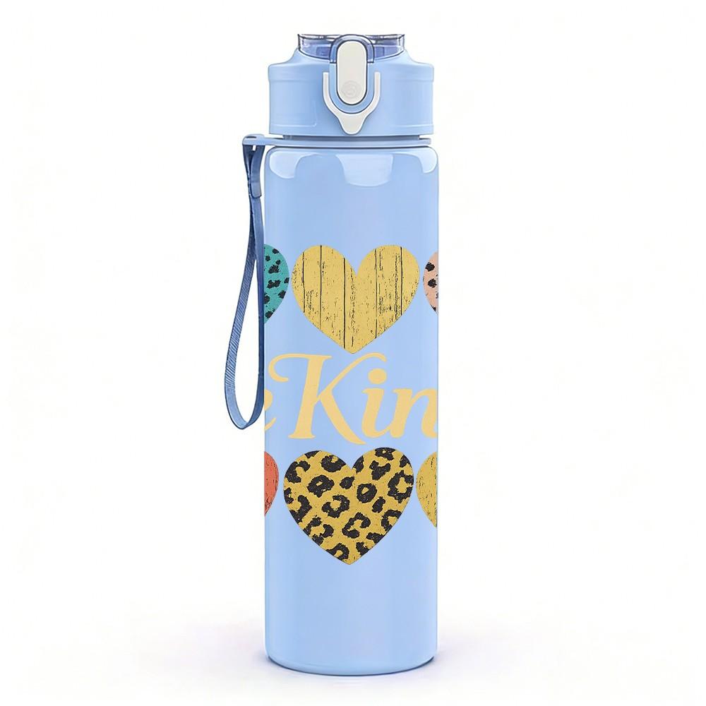 1PC Be Kind Multi Hearts 750ml Color Plastic Sports Water Bottle Leakproof Flip Straw Lid Suitable for Sports Office Home Use
