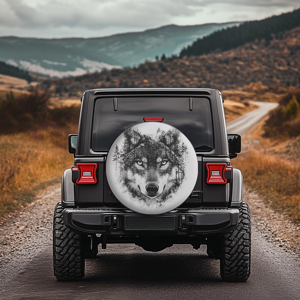 Wolf Shadow Forest Tire Cover, Simple and Natural Style, Suitable for Pickup Trucks/Jeeps/touring Cars/coupes, Practical and Eye-catching for All Seas
