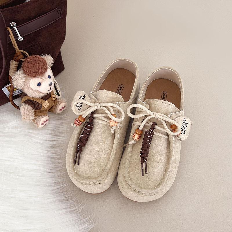 

Retro flat bottom inner height increase single shoes women s summer and autumn new suede lace-up one pedal tide 36