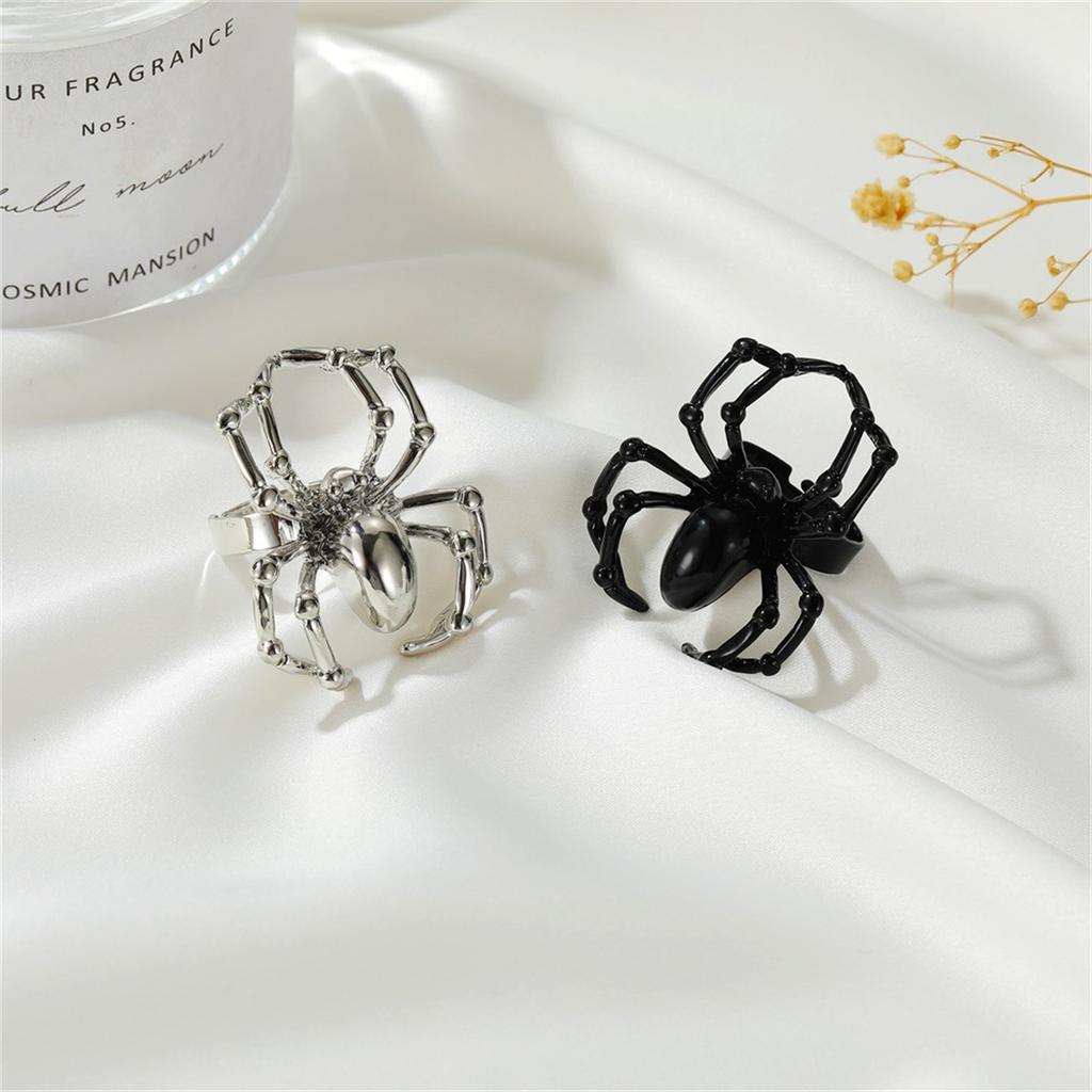 Gothic Spider Rings For Women Men Charm Punk Aesthetic Couple Halloween Jewelry Retro Cool Black Spider Webs Animal Finger Ring