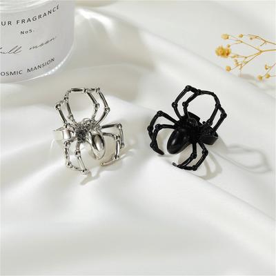 Gothic Spider Rings For Women Men Charm Punk Aesthetic Couple Halloween Jewelry Retro Cool Black Spider Webs Animal Finger Ring