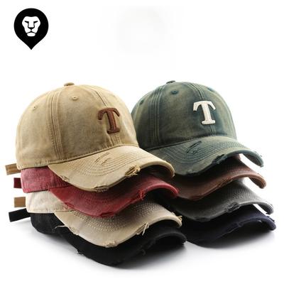 Hat Female Autumn and Winter Washed Retro Letter Ripped Cap Outdoor Men Travel Street Sunscreen Baseball Cap
