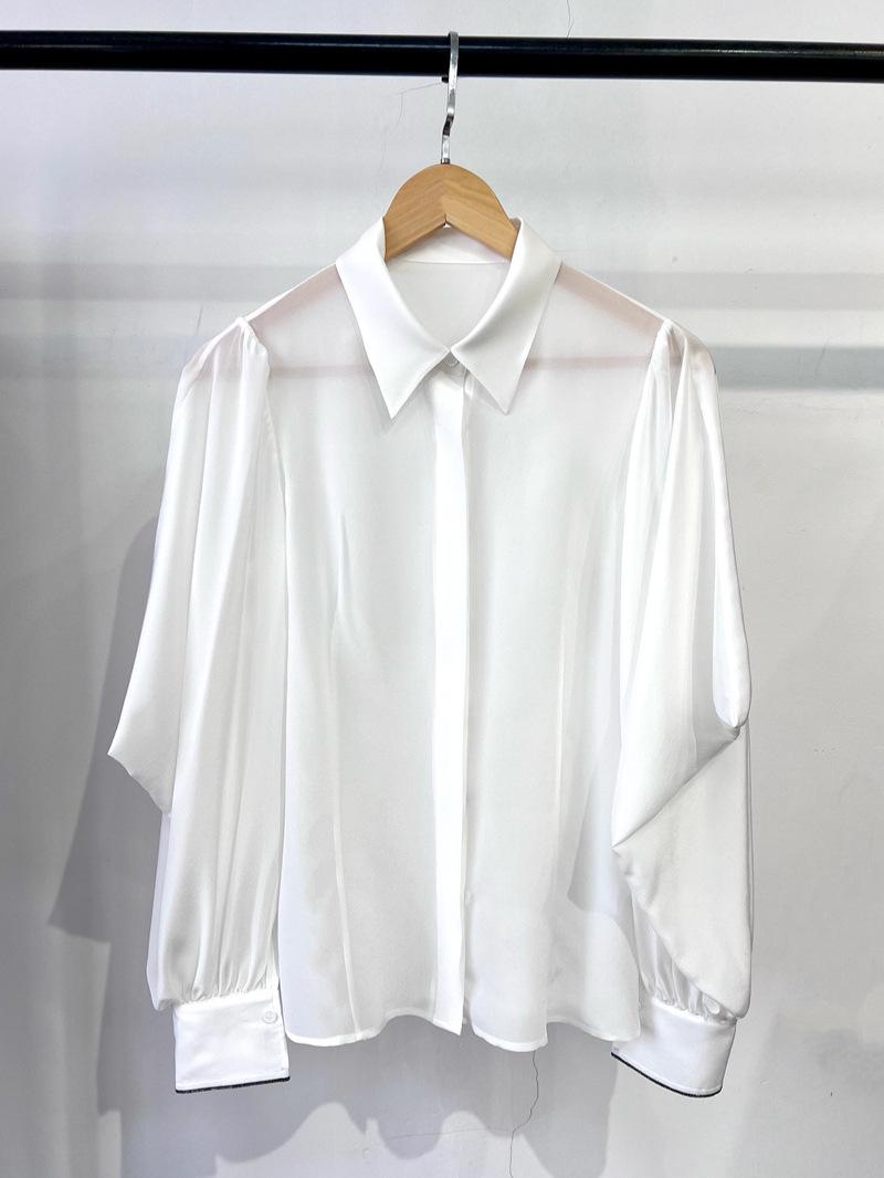 

Элегантная вечерняя рубашка из шелка тутового дерева BC - Стиль Старые деньги , Новое поступление, Белая рубашка с рукавами, подчеркивающая темперамент Small белый