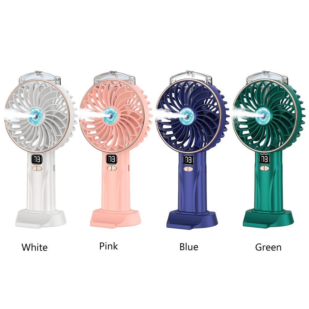 Digital Display Cooling Electric Fan 4000mAh Water Spray Mini Fan 5 Speed Humidifying Table Fan Spray Handheld Fan for Home Dorm