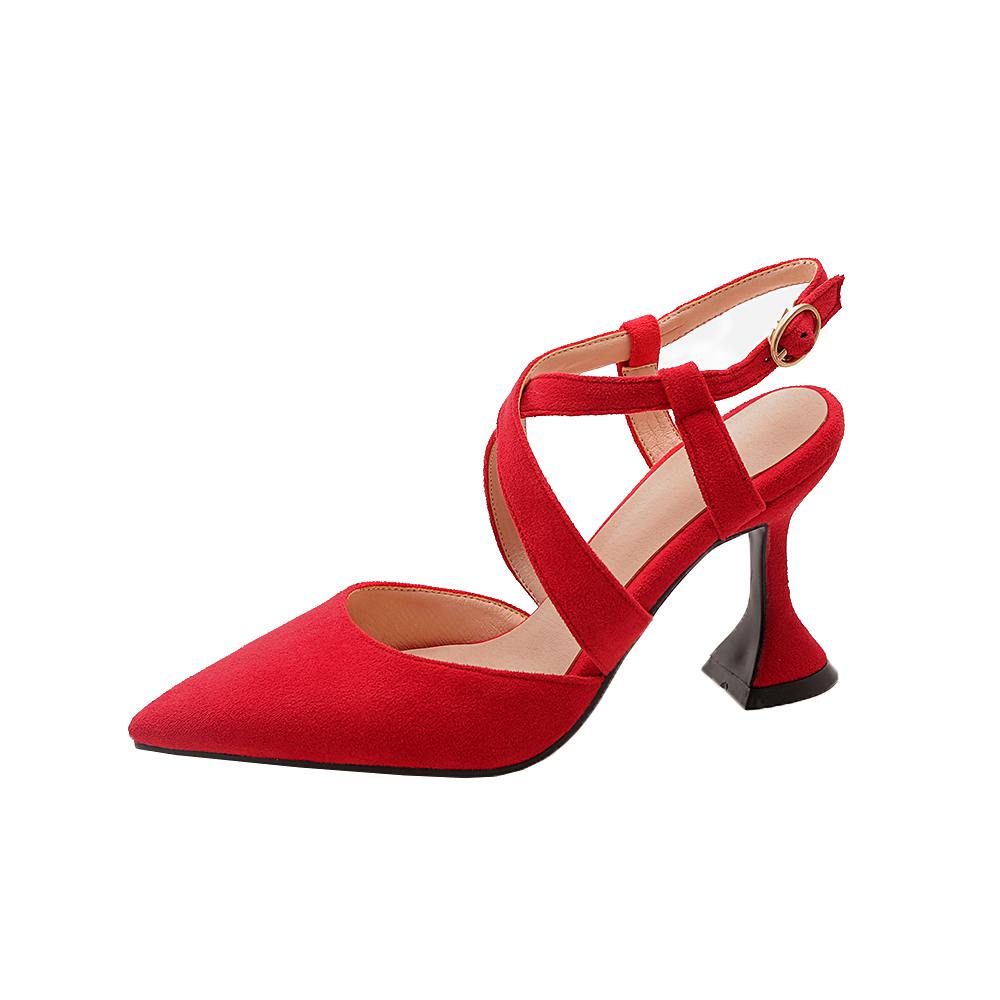 

Літні туфлі з металевою пряжкою та високими підборами Krazing Pot Flock, великий розмір 43, жіночі неглибокі човники 43 червоний